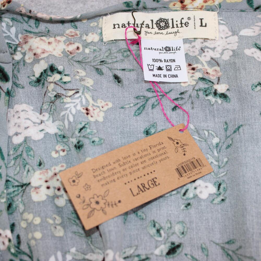 Natural Life Dress Womens Large Gray Floral V-Neck Maxi Oversized Boho Kimono - Picture 3 of 10